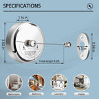 Retractable Clothesline 9.0 Feets Adjustable, 304 Stainless Steel