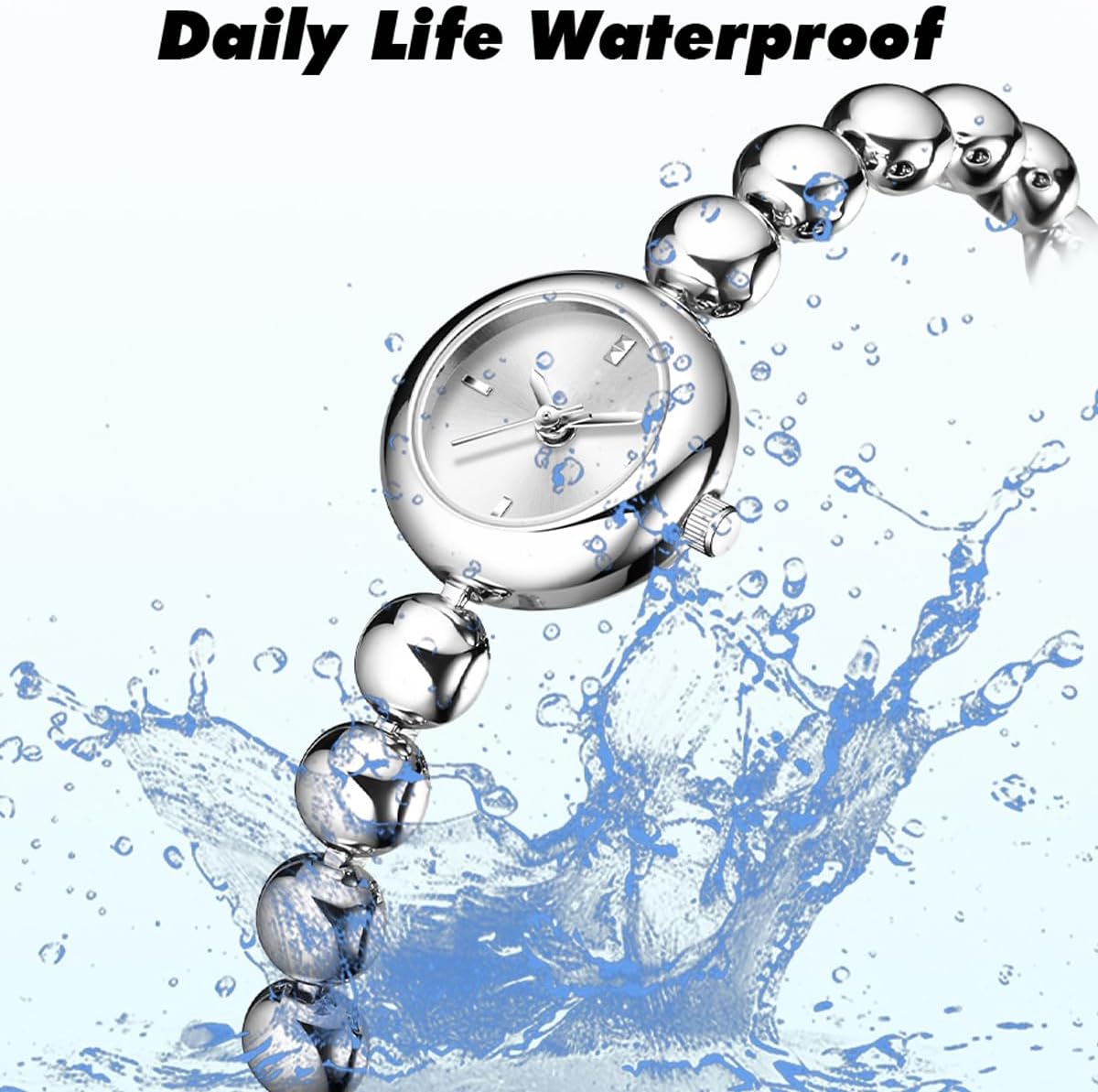 Women Gold Watch Beaded Bracelet Vintage Dainty Silver Ladies Watches Jewelry Analog Dress Small Round Luxury Wrist
