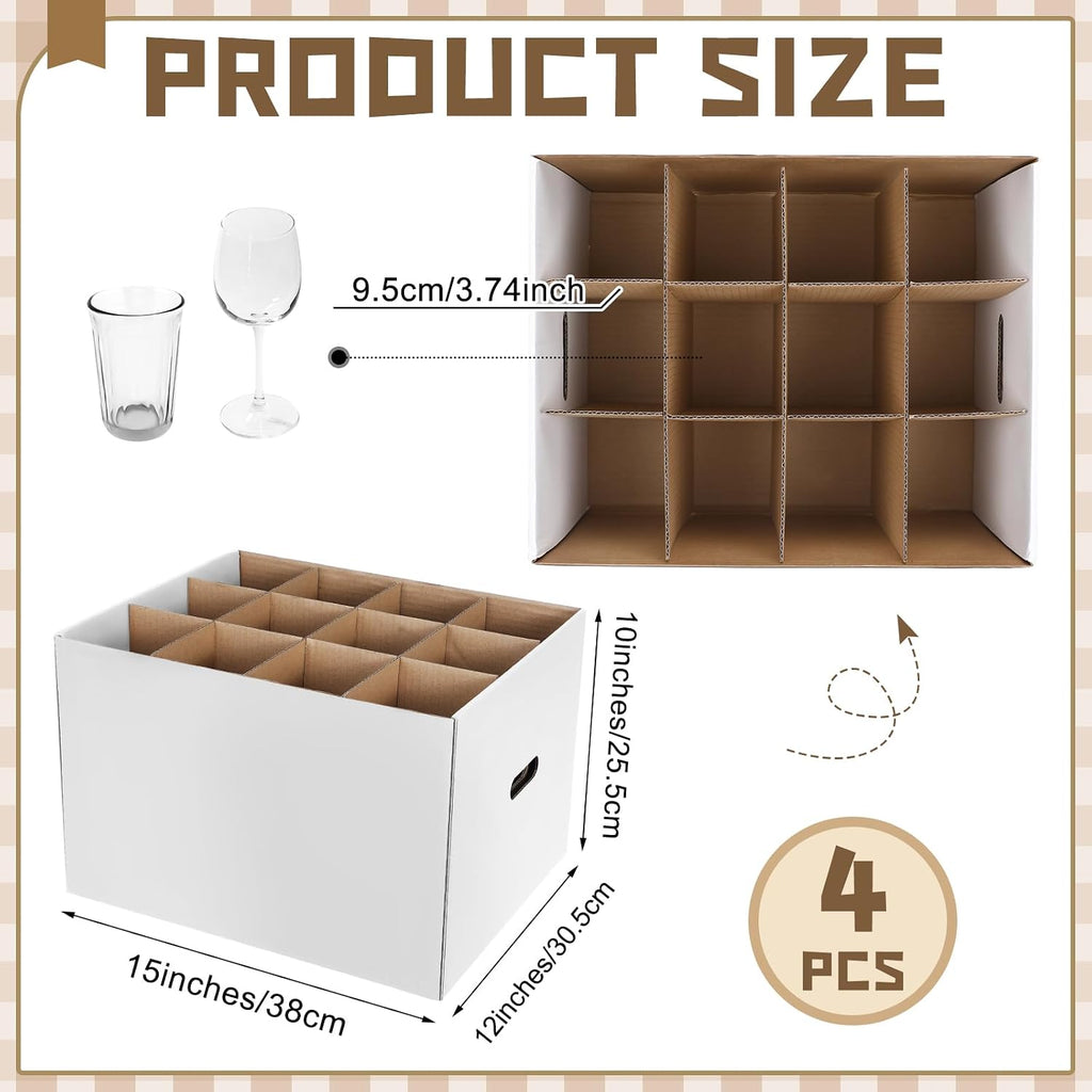 4 Pcs Wine Glass Moving Box Kit, White, 15 x 12 x 10 Inches