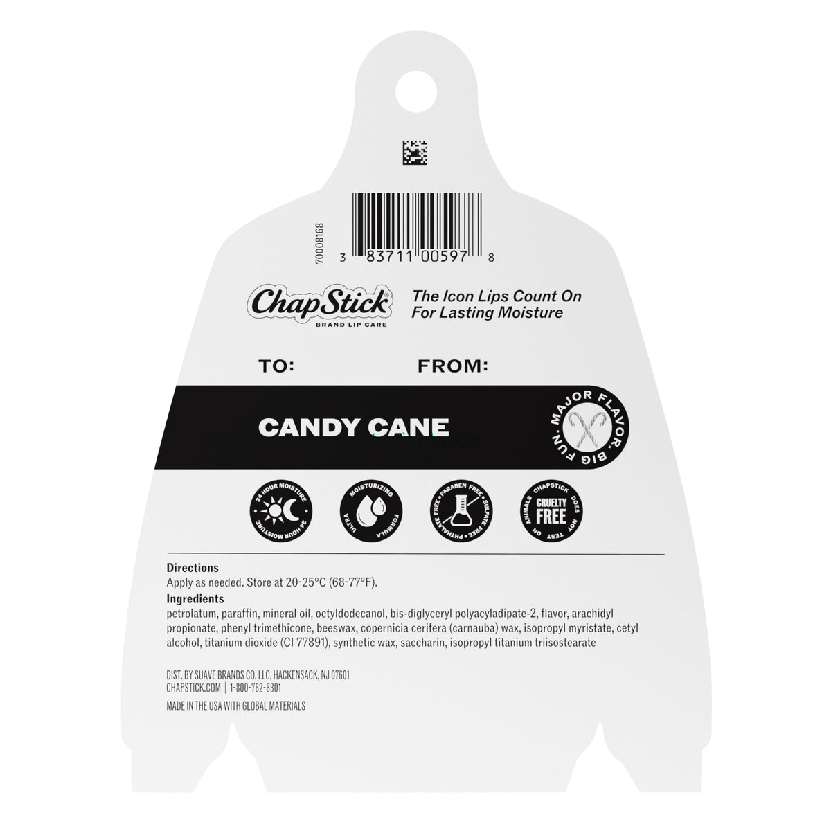 Candy Cane Flavored Lip Balm Sticks, Holiday Gift Set, 4-Pack