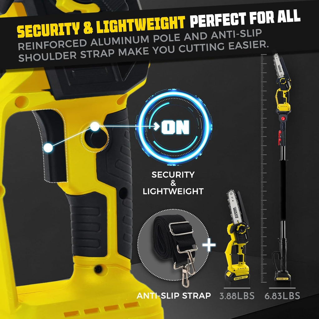 2-in-1 Electric Pole Saws for Tree Trimming, 6 Inch Mini Chainsaw | Brushless 1200W Cordless Pole Saw,16-Foot Max