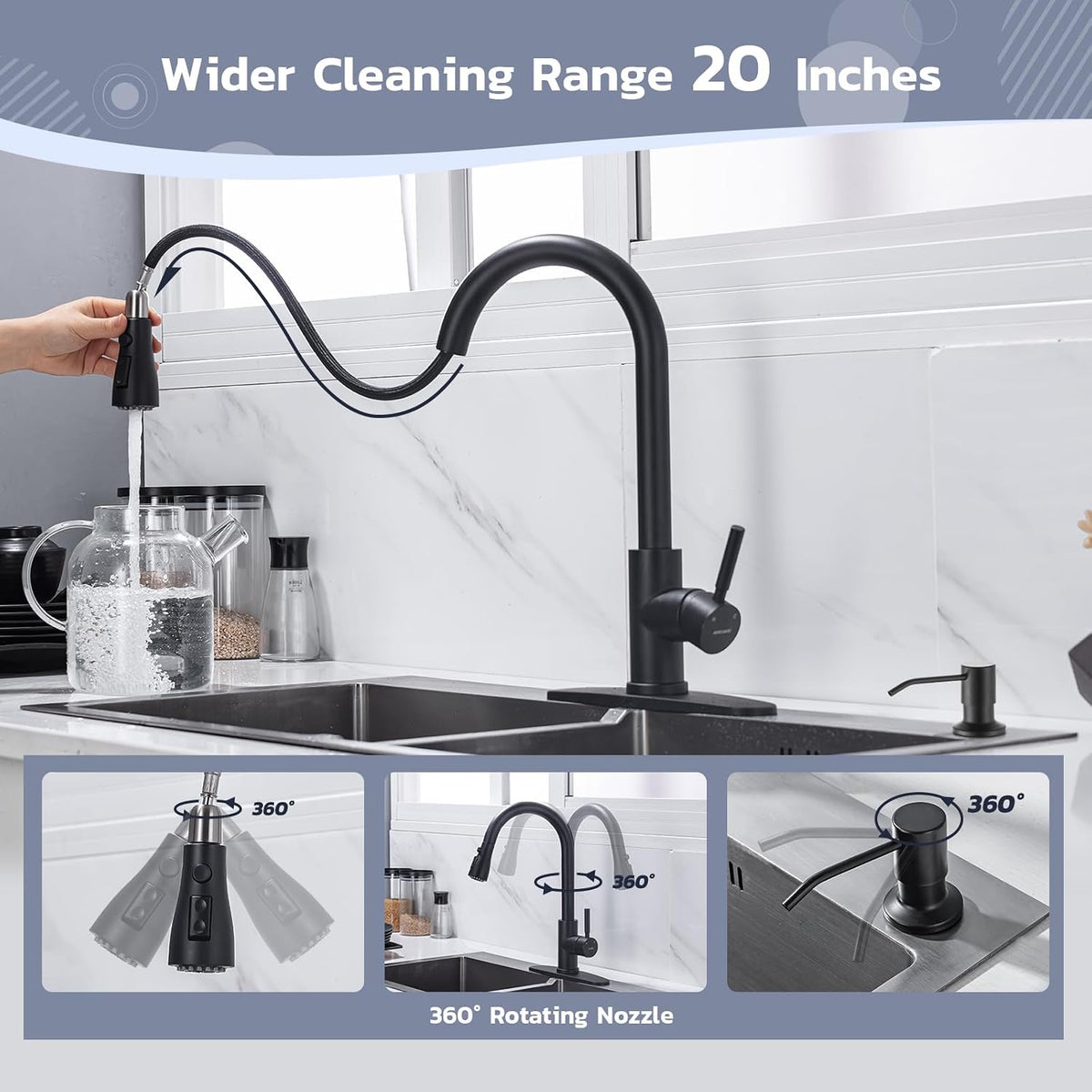 Kitchen Faucet with Soap Dispenser Set, Pull-Down, Matte Black