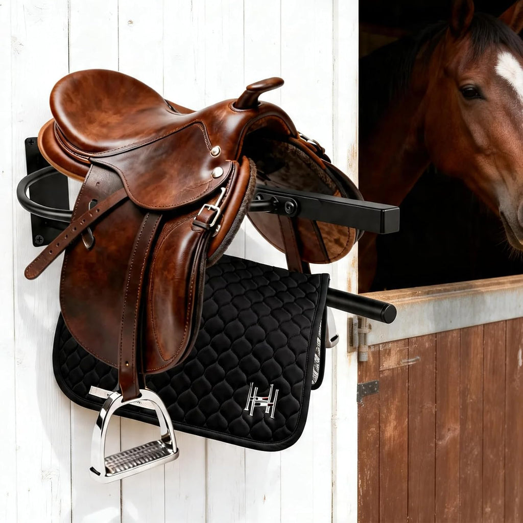 Saddle Rack with Pad Bar, Heavy-Duty Wall Mounted Horse Saddle Stand