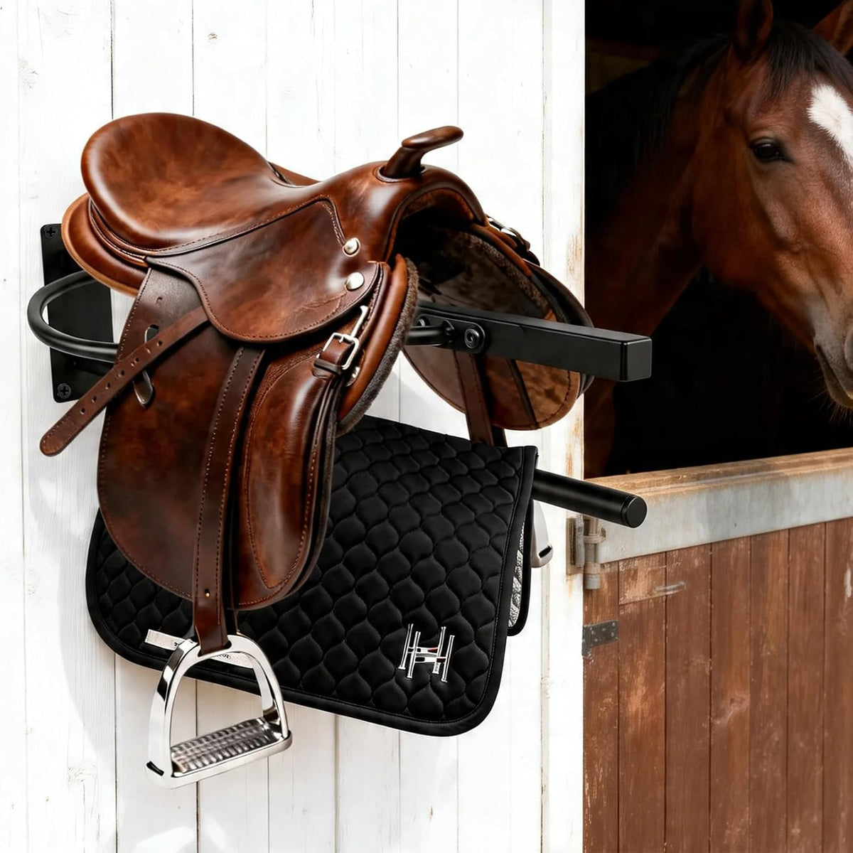 Saddle Rack with Pad Bar, Heavy-Duty Wall Mounted Horse Saddle Stand