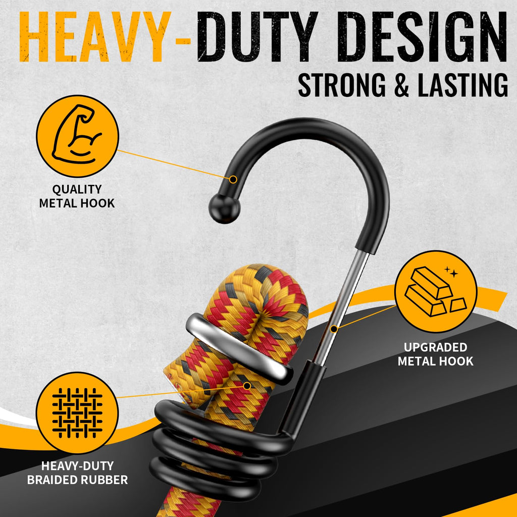 22-Piece Bungee Cords with Hooks, 10-48" Tie Down Straps, 6 Sizes