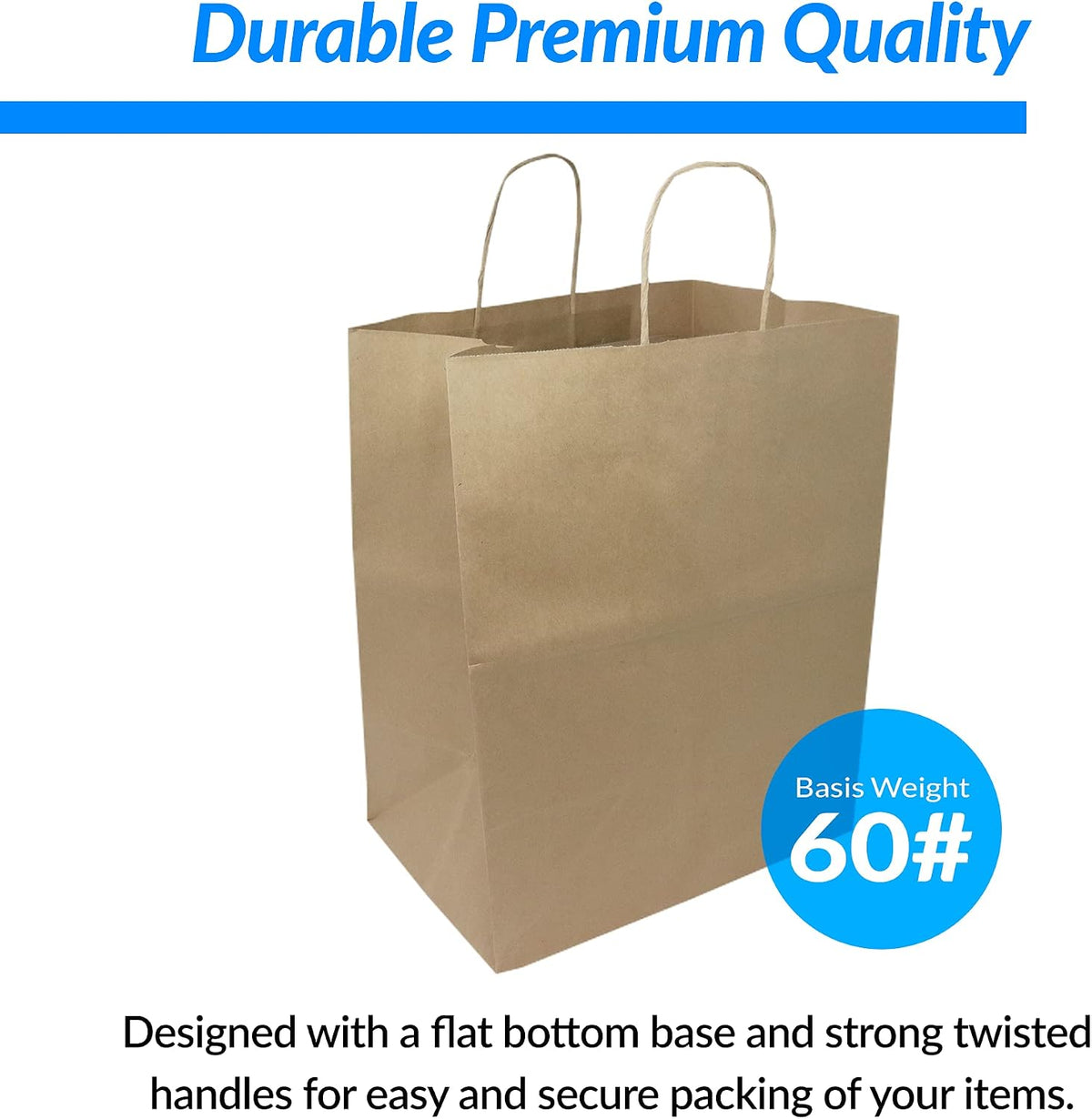 55 Pack Paper Bags with Handles | Kraft Brown