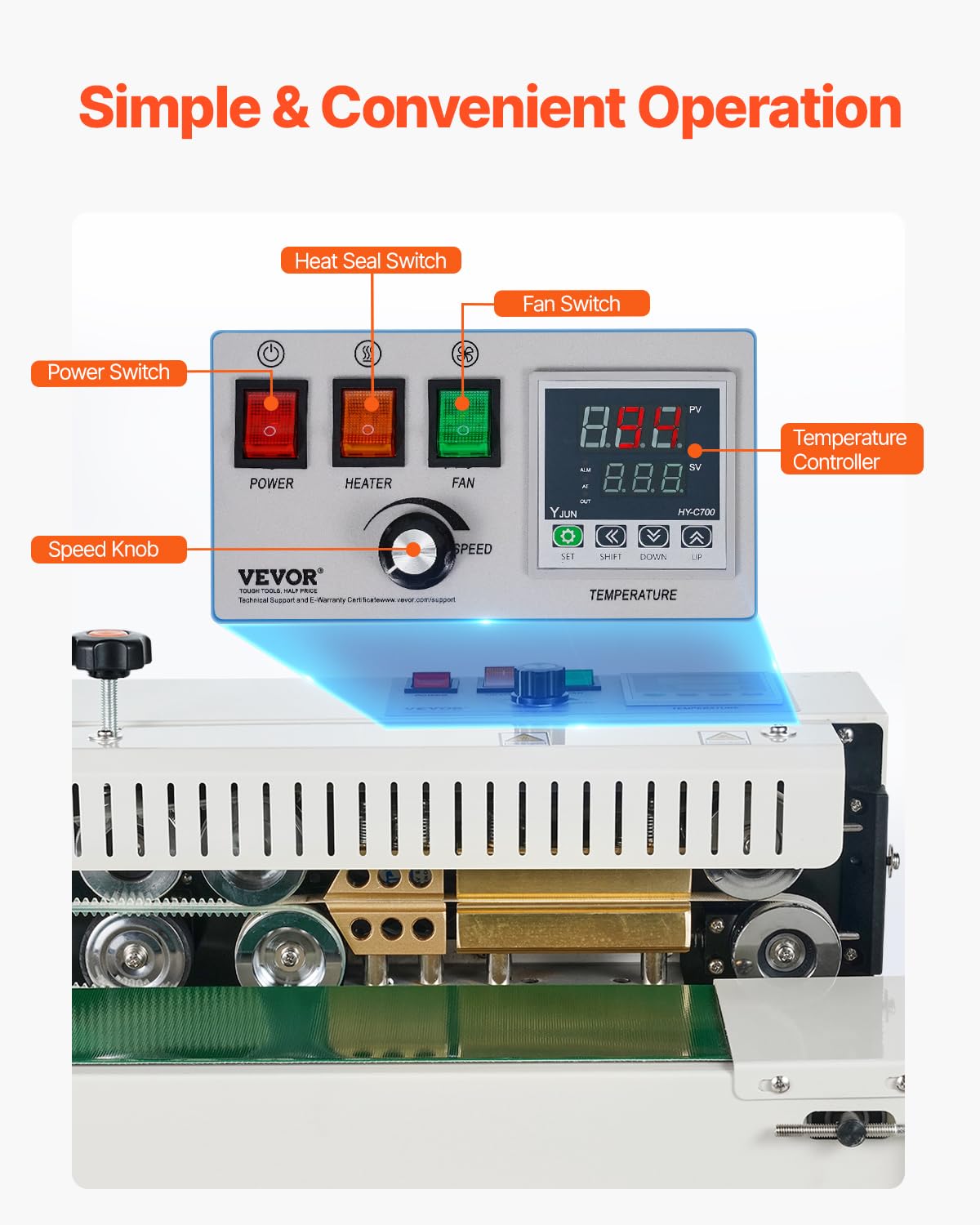 FR-900 Continuous Band Sealer, Automatic Horizontal Band Sealer 110V, Continuous Sealing Machine Temperature Control
