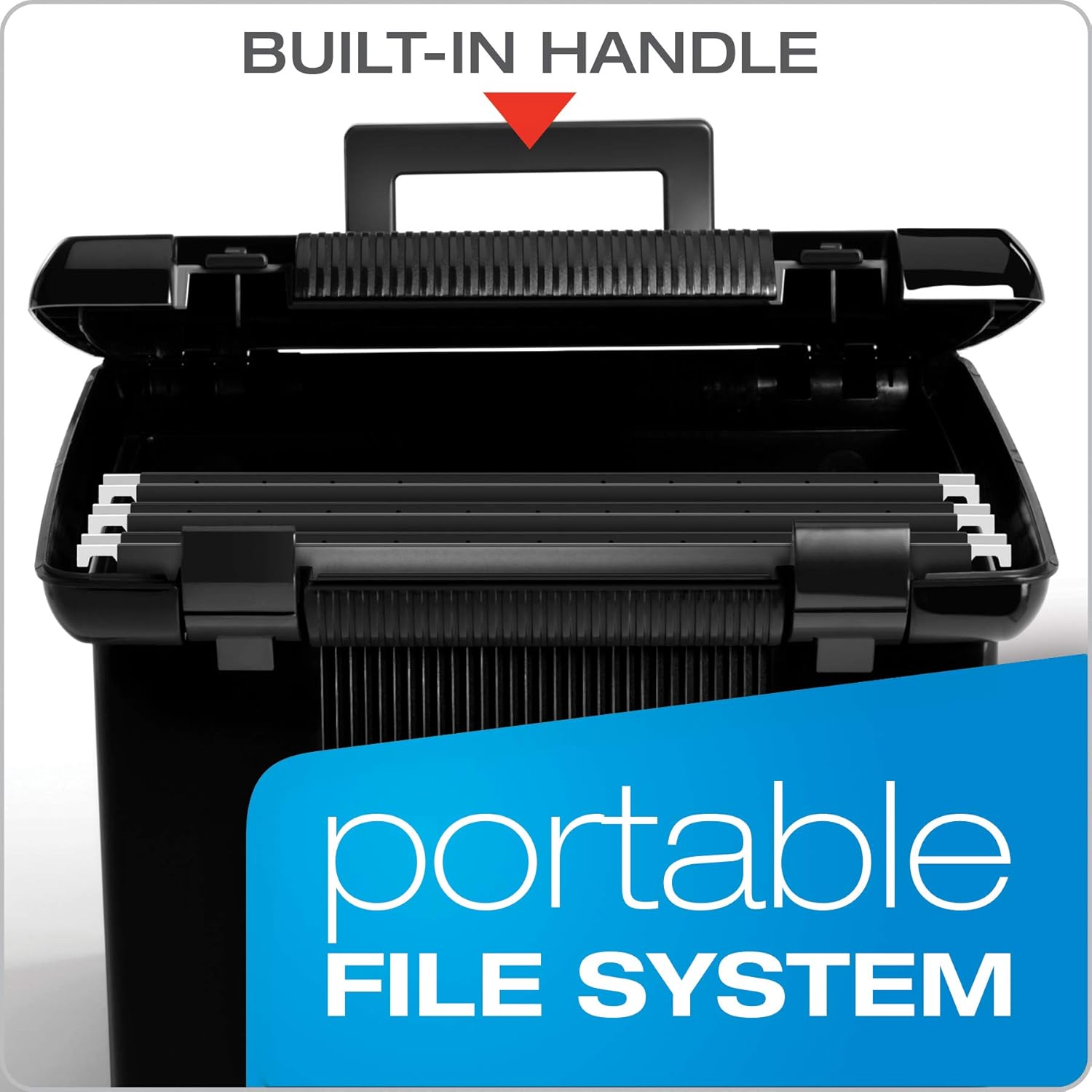 Portable File Box with File Rails, Simple Document Storage, File Bin for Home and Office, Hinged Lid with Double
