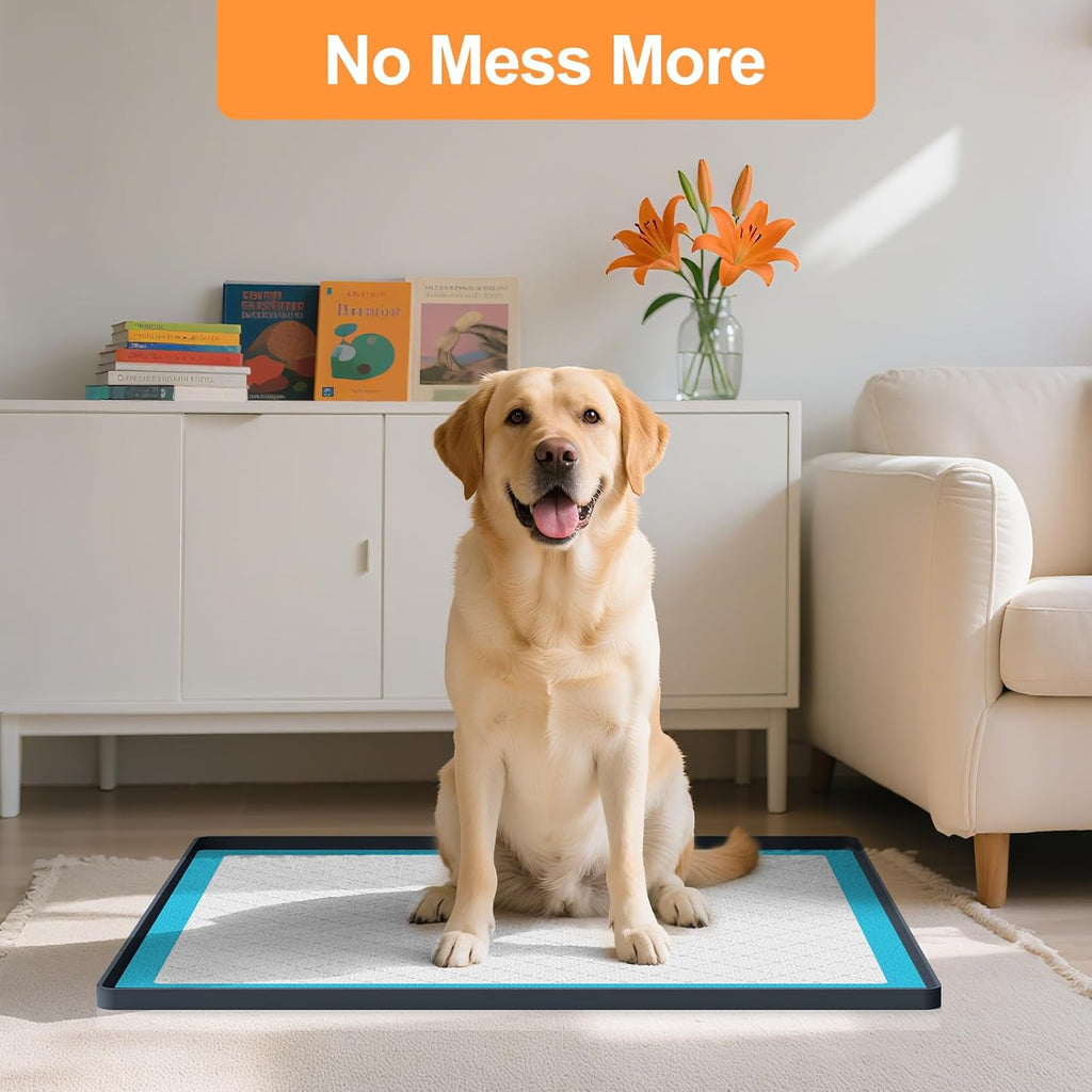 Pee Pad Tray Holder for Dogs,Non-Slip Silicone Dog Puppy Pad Holder,24 x 24 Square Puppy Potty Training Pads,No Spill