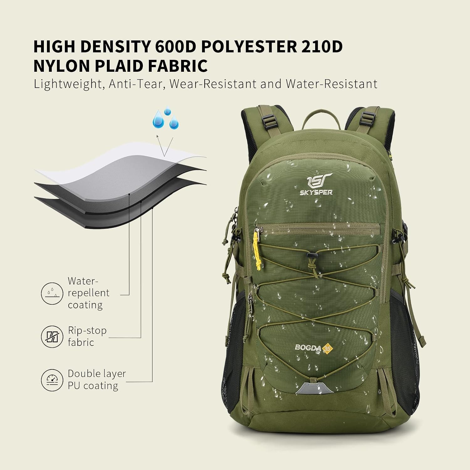 Hiking Backpack for Men Women, 35L Lightweight Travel Daypack, Outdoor Camping Back Pack with Multiple Compartments