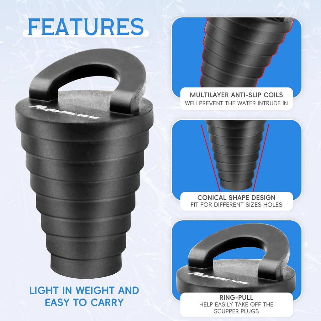 6 Packs 1.25" Kayak Scupper Plugs with Ring Pull, Livewell Boat Drain Plug