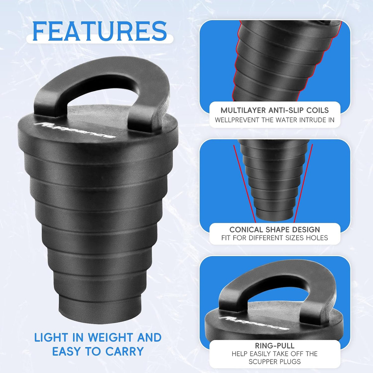 6 Packs 1.25" Kayak Scupper Plugs with Ring Pull, Livewell Boat Drain Plug