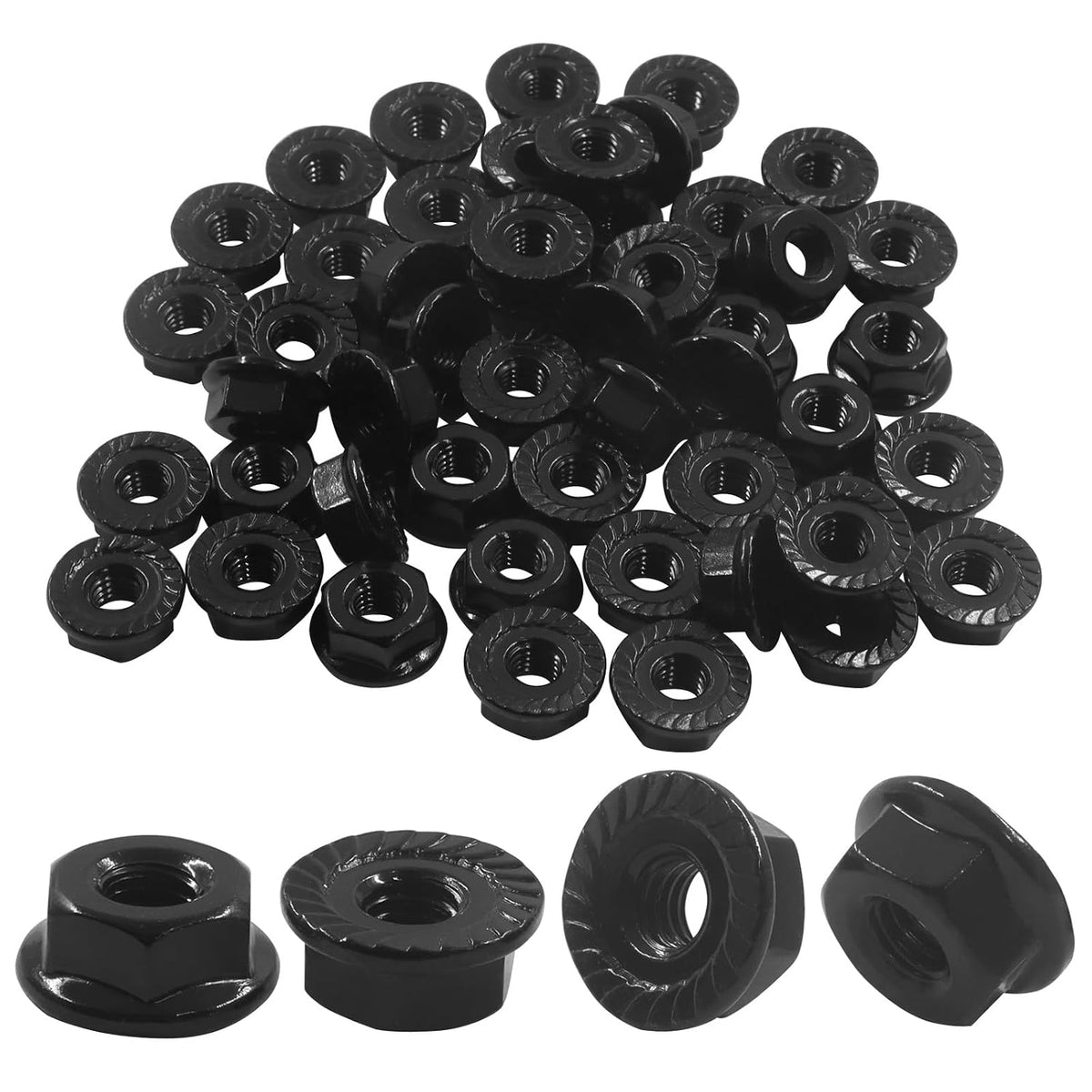 10#-32 Serrated Flange Hex Lock Nuts, 50 PCS, Black Finish