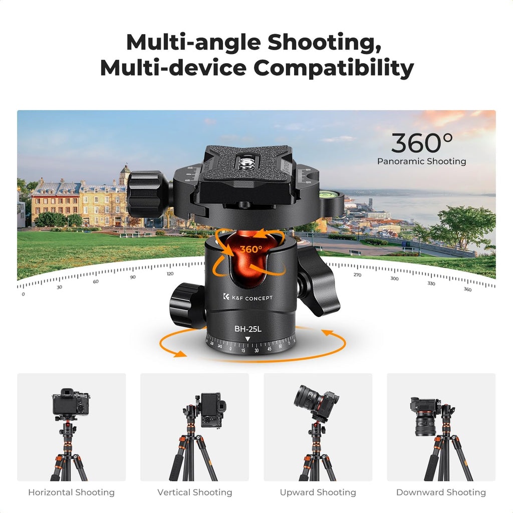 60" Carbon Fiber Camera Tripod, Detachable Monopod for SLR DSLR | Max Load 17 lb, Lightweight Compact Travel Tripod