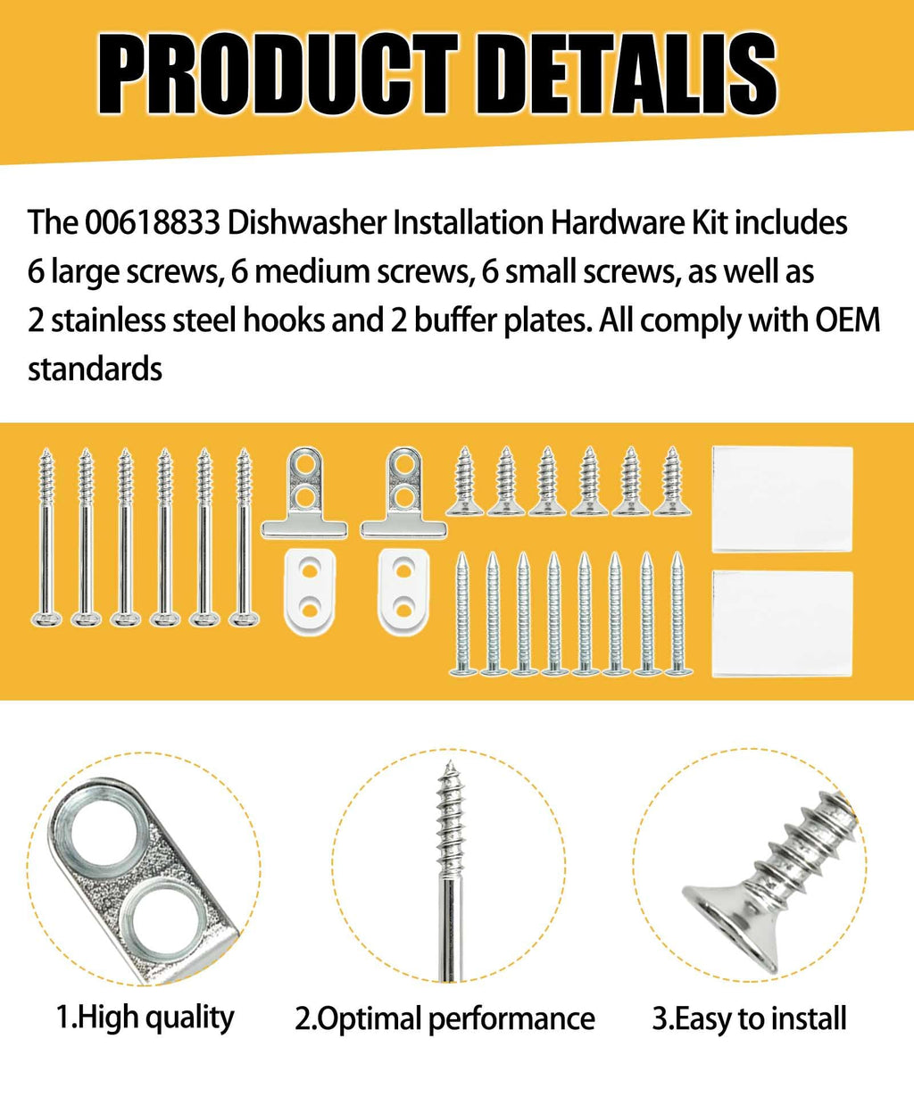 For Bosch 00618833 Dishwasher Dishwasher Installation Hardware Kit 618833
