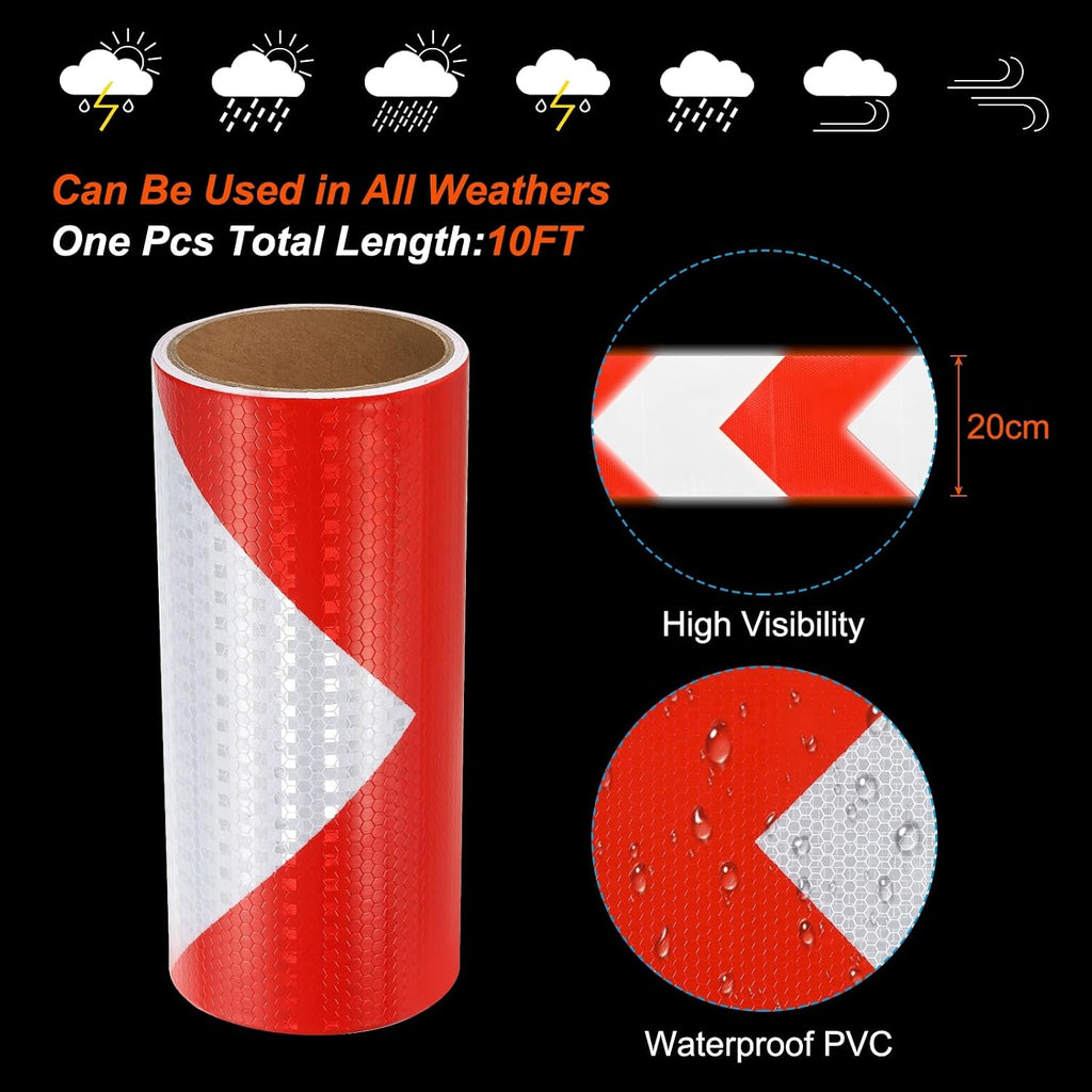 Reflective Tape 8" x 10 FT Waterproof High Visibility Red White