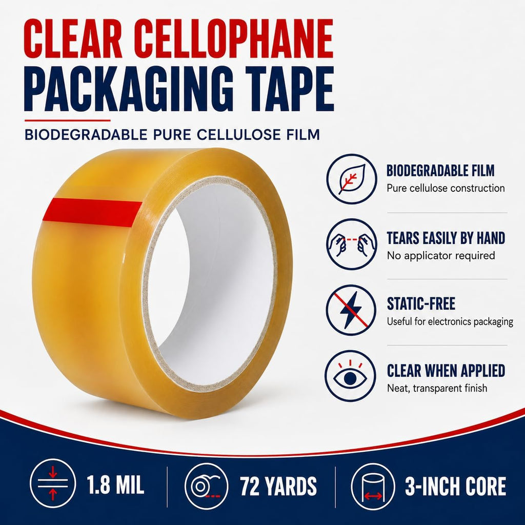 Clear Cellophane Packaging Tape, 3/4 Inch x 72 Yds, Pack of 10