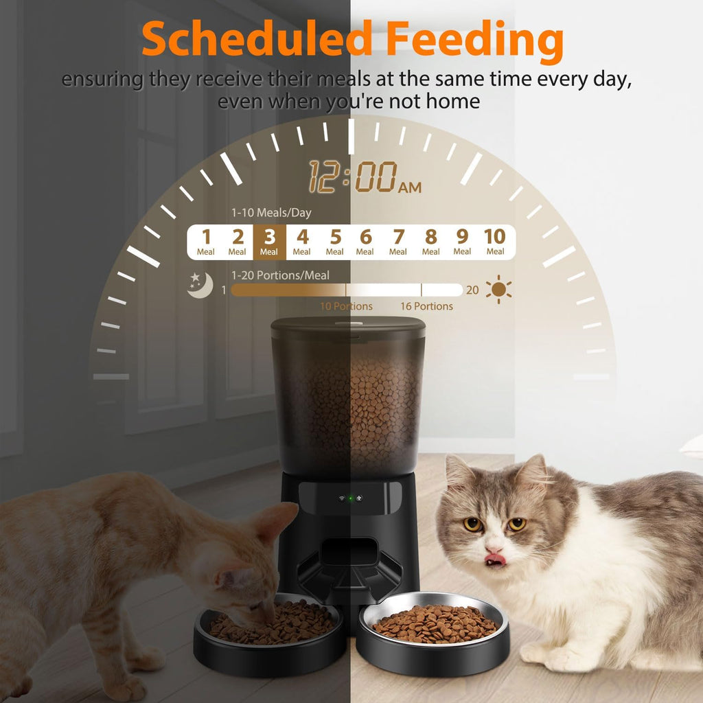 Automatic Cat Feeders WiFi for Two Cats, 5L/20 Cups Double Automatic Cat Food Dispenser with APP Control, 2 Stainless
