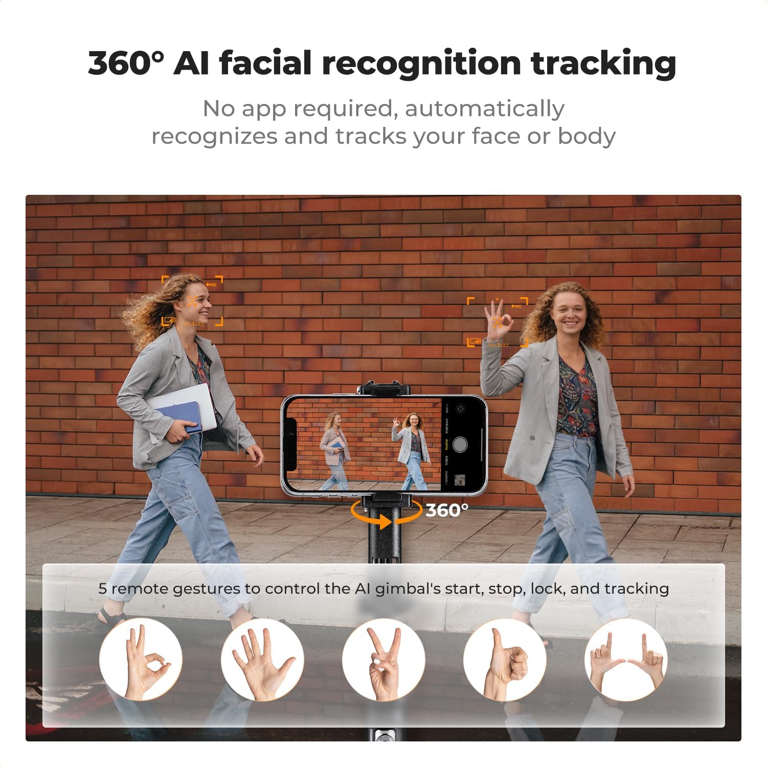 71“ Face Tracking Tripod, Auto Face Tracking Selfie Stick | Auto Face Tracking Tripod 360 Totation with Stand