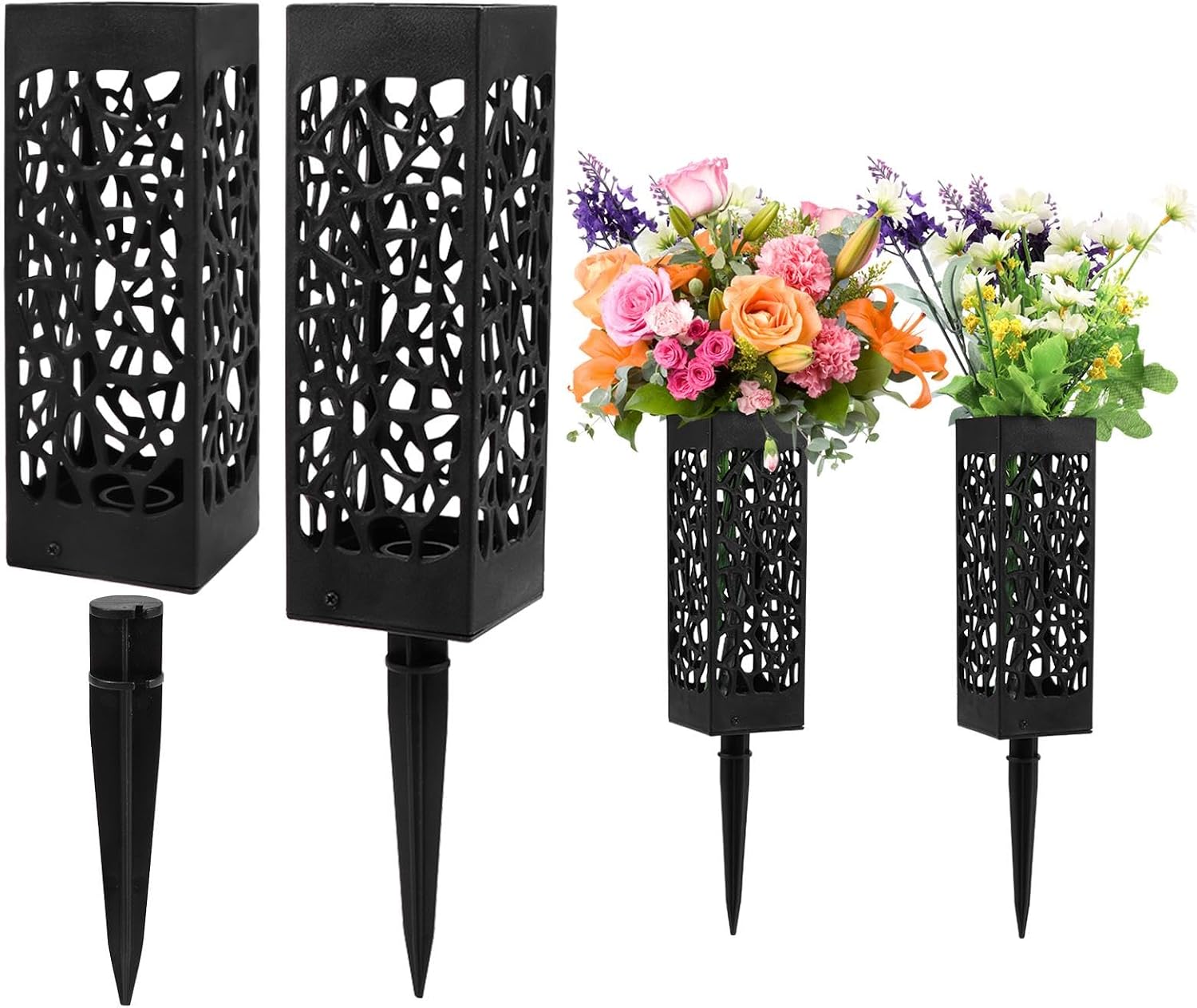 Cemetery Vases for Grave, 4 Pack 12 inch Memorial Cemetery Floral Holder Grave Vase in Ground, Floral Vase Cones with