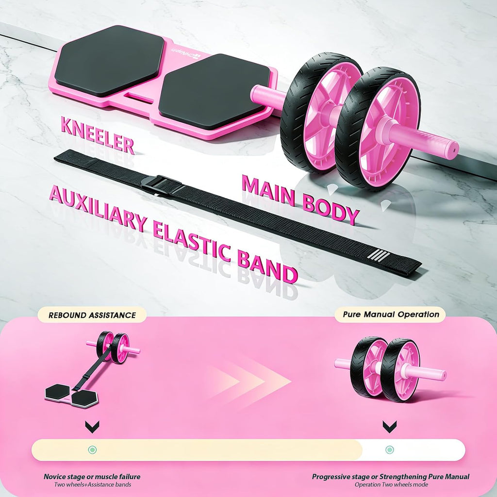 Double-Wheel Ab Roller for Core Training – Rebound Design with Adjustable Elastic Band, Silent Non-Slip Wheels
