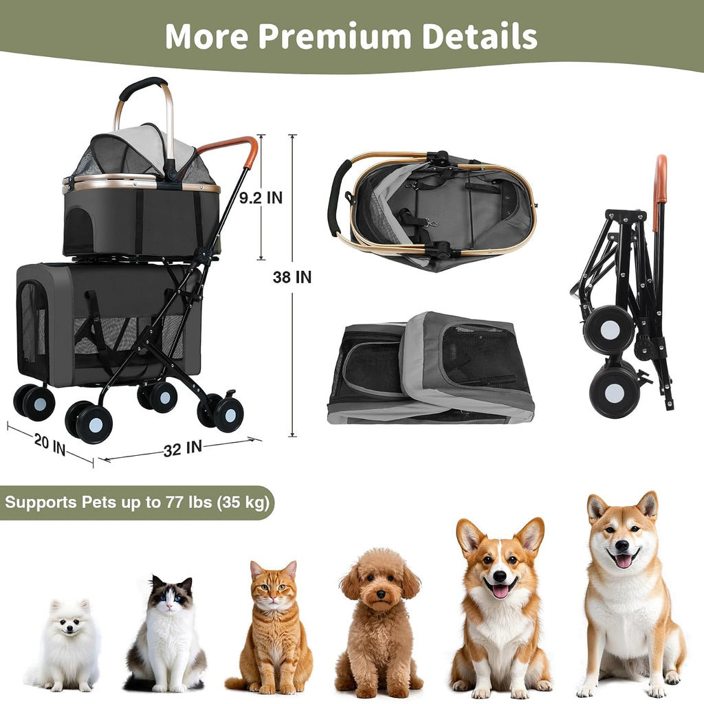Double Pet Stroller, 4 Lockable Wheels for Small‑Medium Dogs & Cats