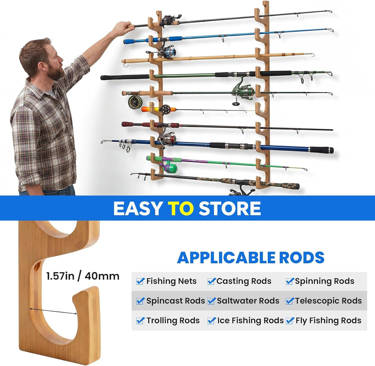 Wall Mount Fishing Rod Holder,Garage Ceiling Storage Racks | Space-saving garage organization,Scratch-free rod