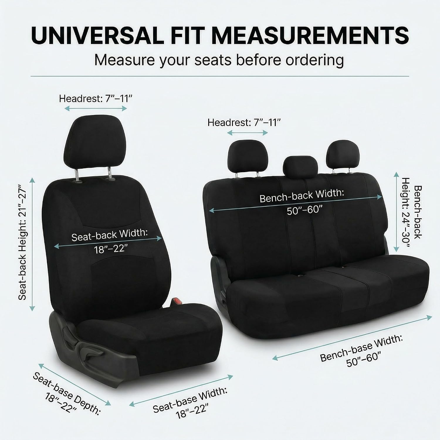 Universal Car Seat Covers Full Set for SUV Truck Sedan Vans | All-Purpose Cloth Seat Cover Set Airbag Compatible