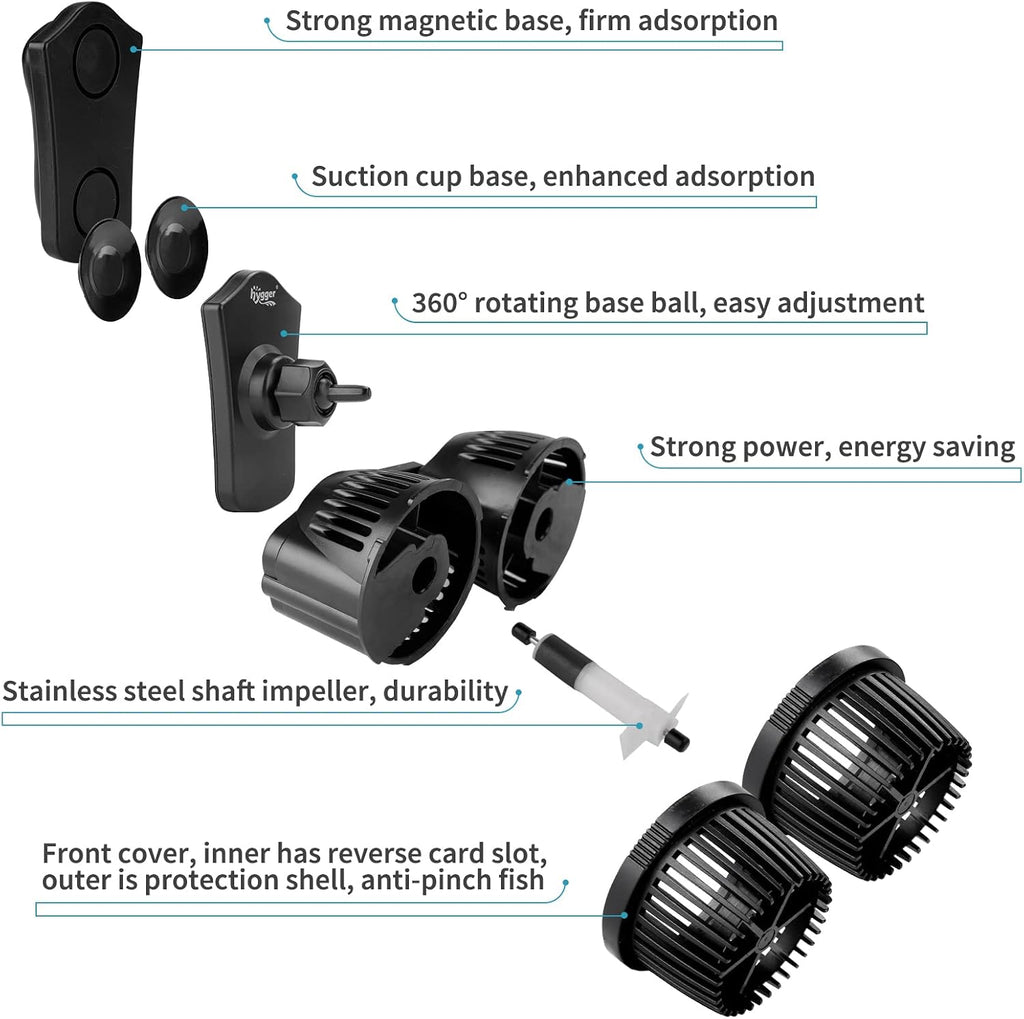 2100GPH Double Head Aquarium Wave Maker, Quiet 5W Aquarium Circulation Pump, with Strong Magnetic Suction Base