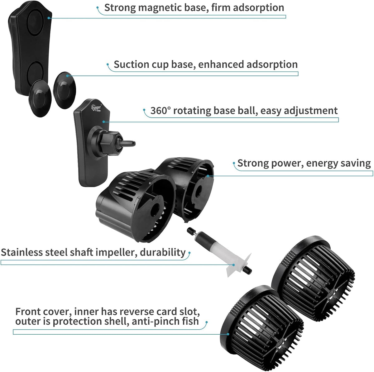 2100GPH Double Head Aquarium Wave Maker, Quiet 5W Aquarium Circulation Pump, with Strong Magnetic Suction Base