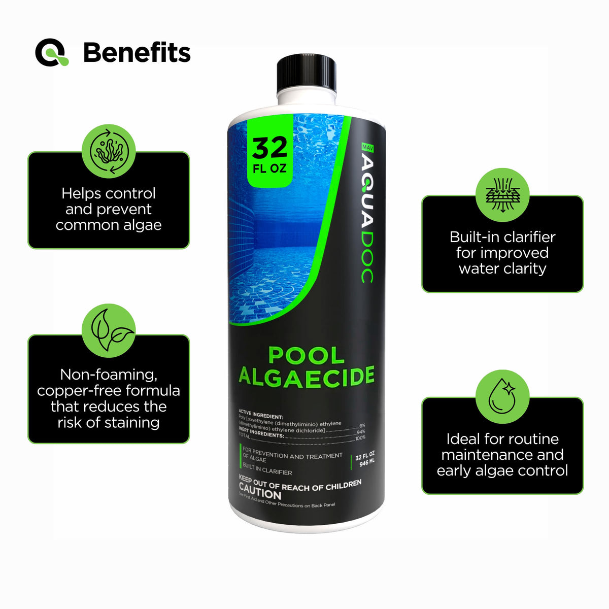 AquaDoc Liquid Algaecide for Swimming Pools 32 oz - Up to 2,500 Gallons