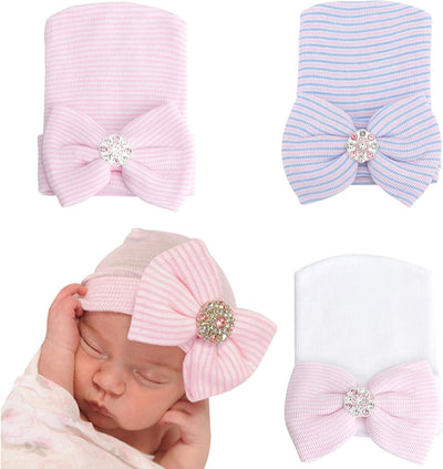 Cotton Newborn Baby Girl Hats with Bow 0-3 Months