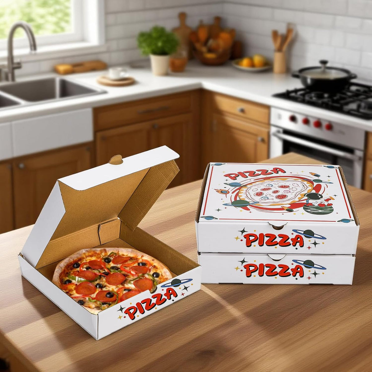 35 Pack Pizza Boxes, 10 x 10 x 2 Inch Small White Corrugated Pizza Planet Box Bulk Takeout Containers Packing Boxes