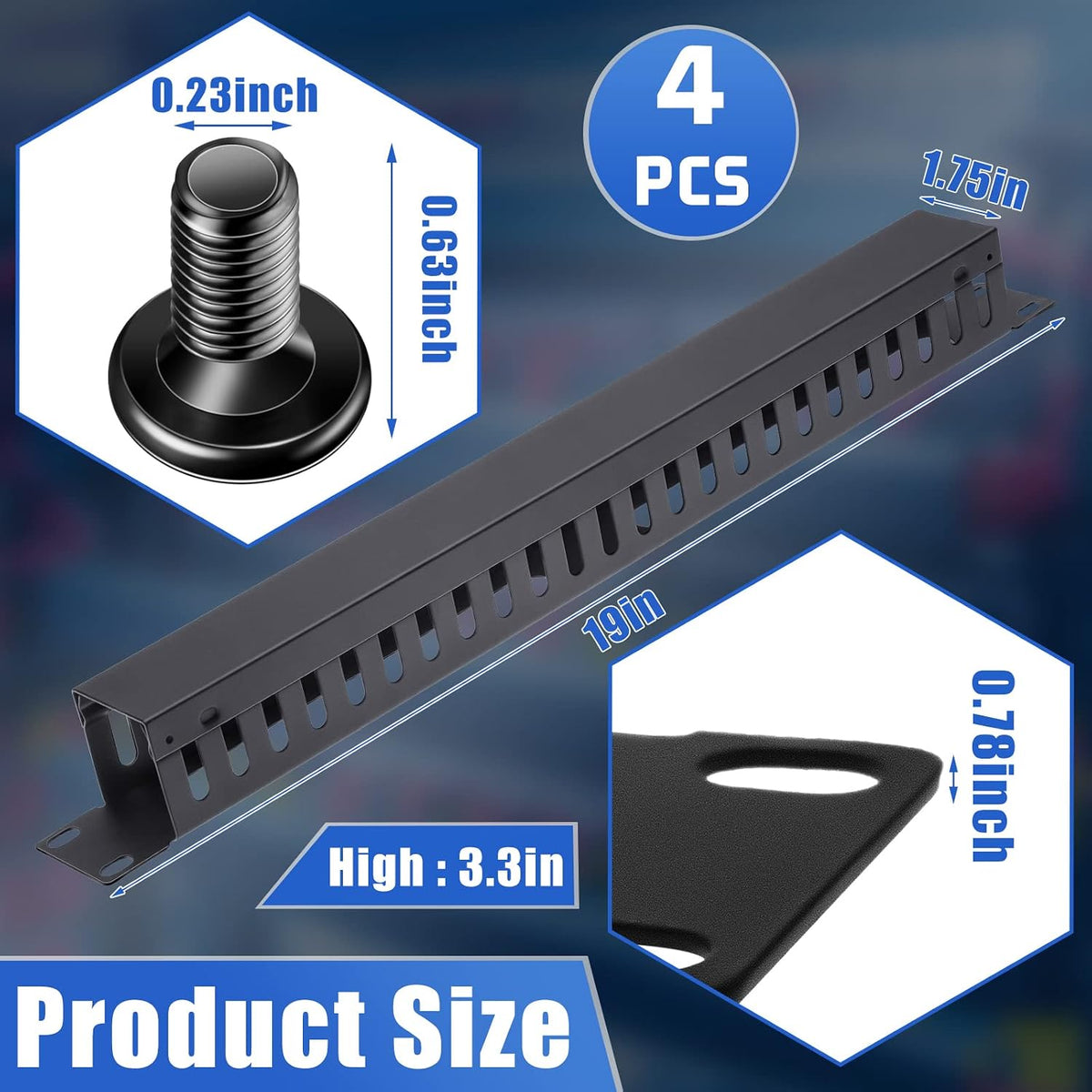 Leinuosen 4 Pcak 1u 19'' Cable Manager 24 Slot Horizontal Rack Mount