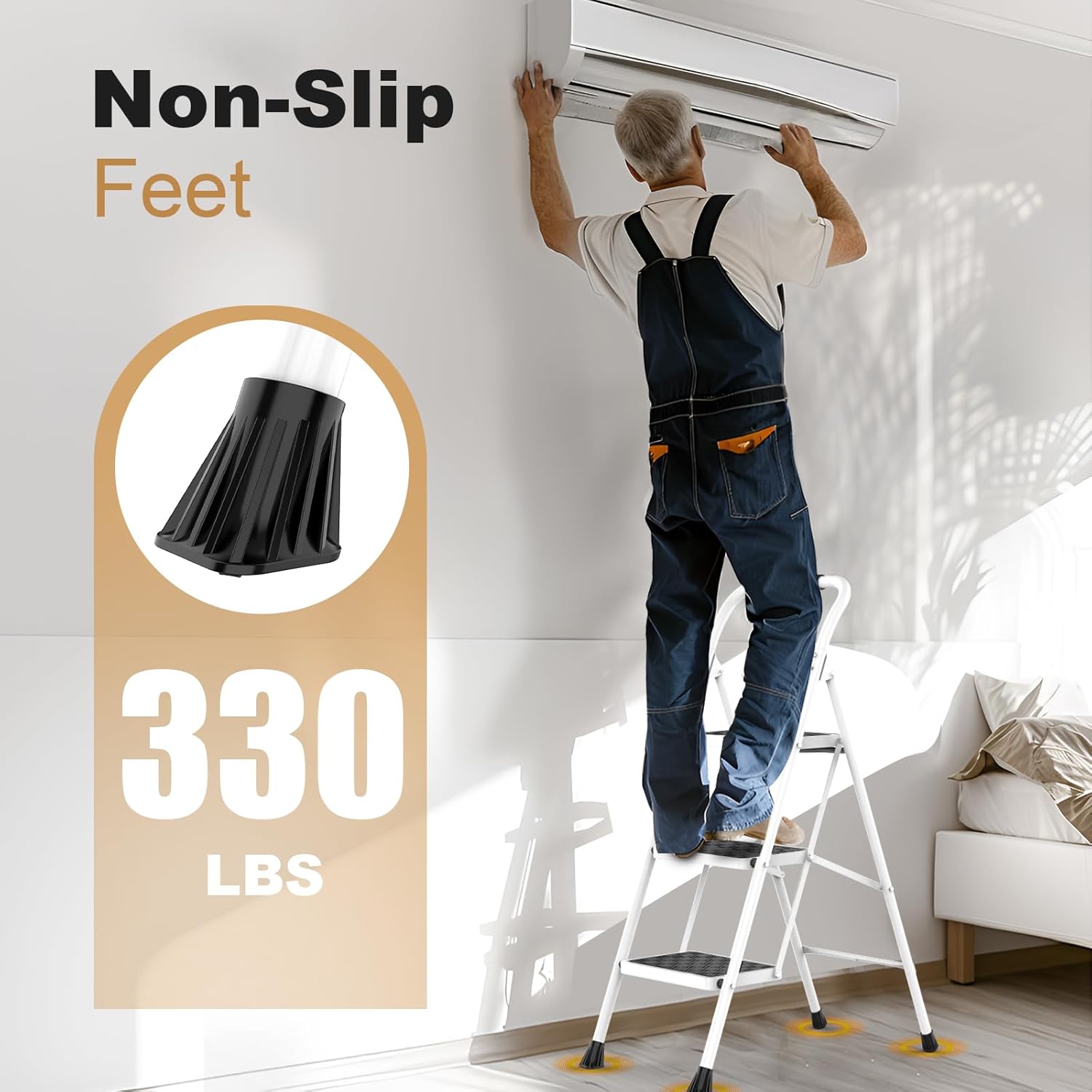 3 Step Ladder,3 Step Stool for Adults Folding Step Stool with Cushioned Handle with Wide Anti-Slip Pedal Ergonomic