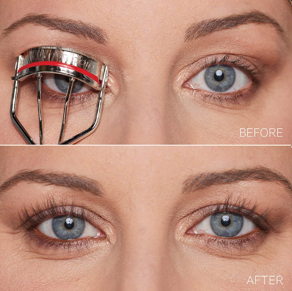 The Eyelash Curler: Easy use. Long-lasting curl of lashes effect. Wide opening. Stainless steel with two red lash