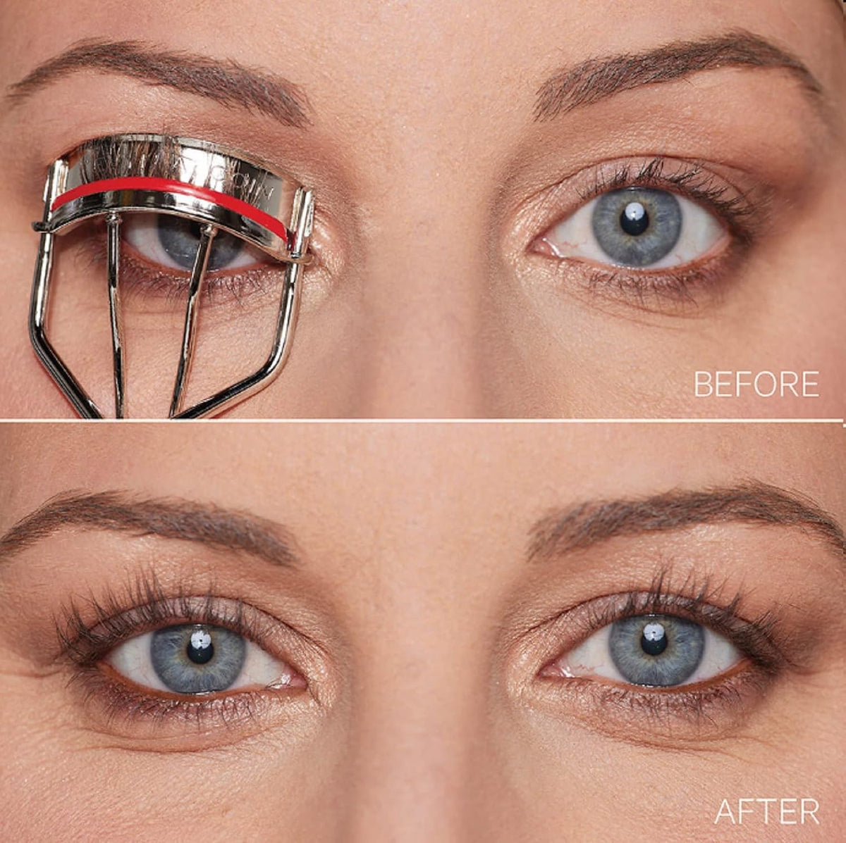 The Eyelash Curler: Easy use. Long-lasting curl of lashes effect. Wide opening. Stainless steel with two red lash