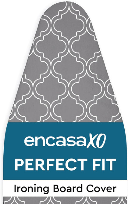 Ironing Board Cover and Pad, Thick Felt 42"x14" | Grey Tiles, 100% Cotton Surface | Scorch & Stain Resistant | Heavy