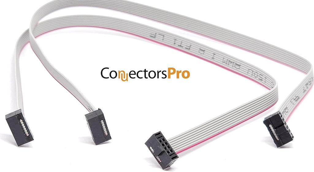 2-Pack 25cm 10 Inches 1.27mm 0.05" 8P 2x4 F/F Mini Female to Female IDC Connector 0.635mm 0.25" Pitch 8 Conductors 8 Wires SWD Flat Ribbon Cable
