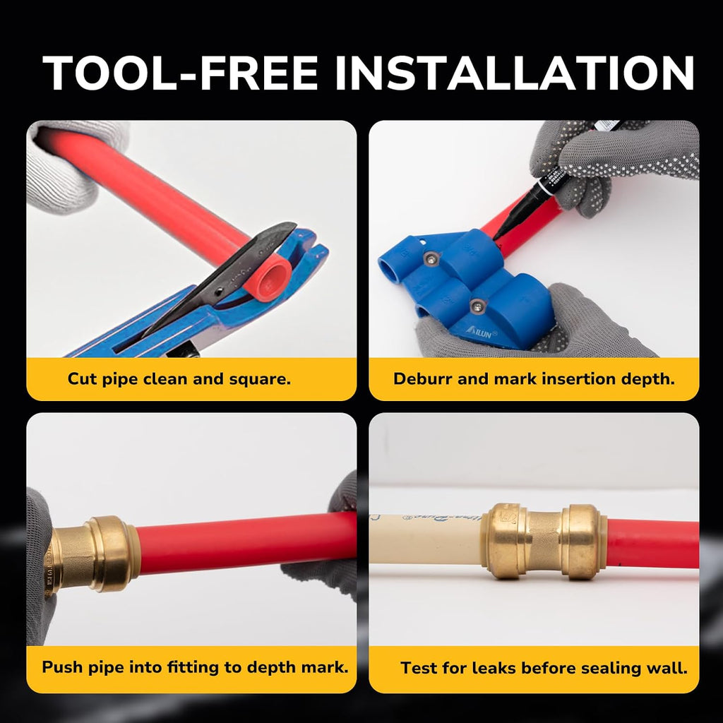 1/2" Push to Connect Ball Valve, Brass Plumbing for PEX Pipes, CPVC