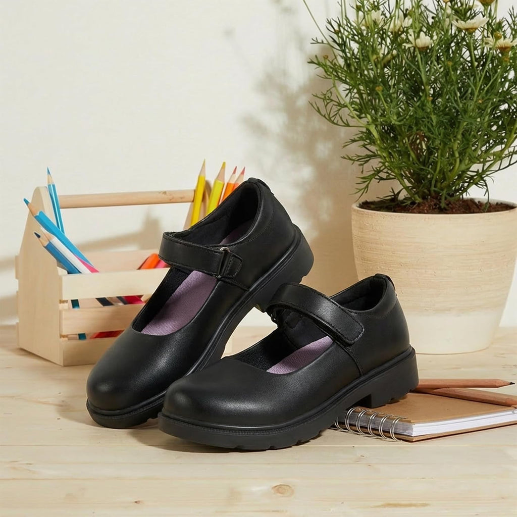 Girls Mary Jane School Dress Shoes Hook Loop Strap Non-Marking Sole for Everyday and Parties