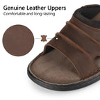 Men's Leather Slide Sandals, Mesh Lined, Memory Foam Brown US11/EU44