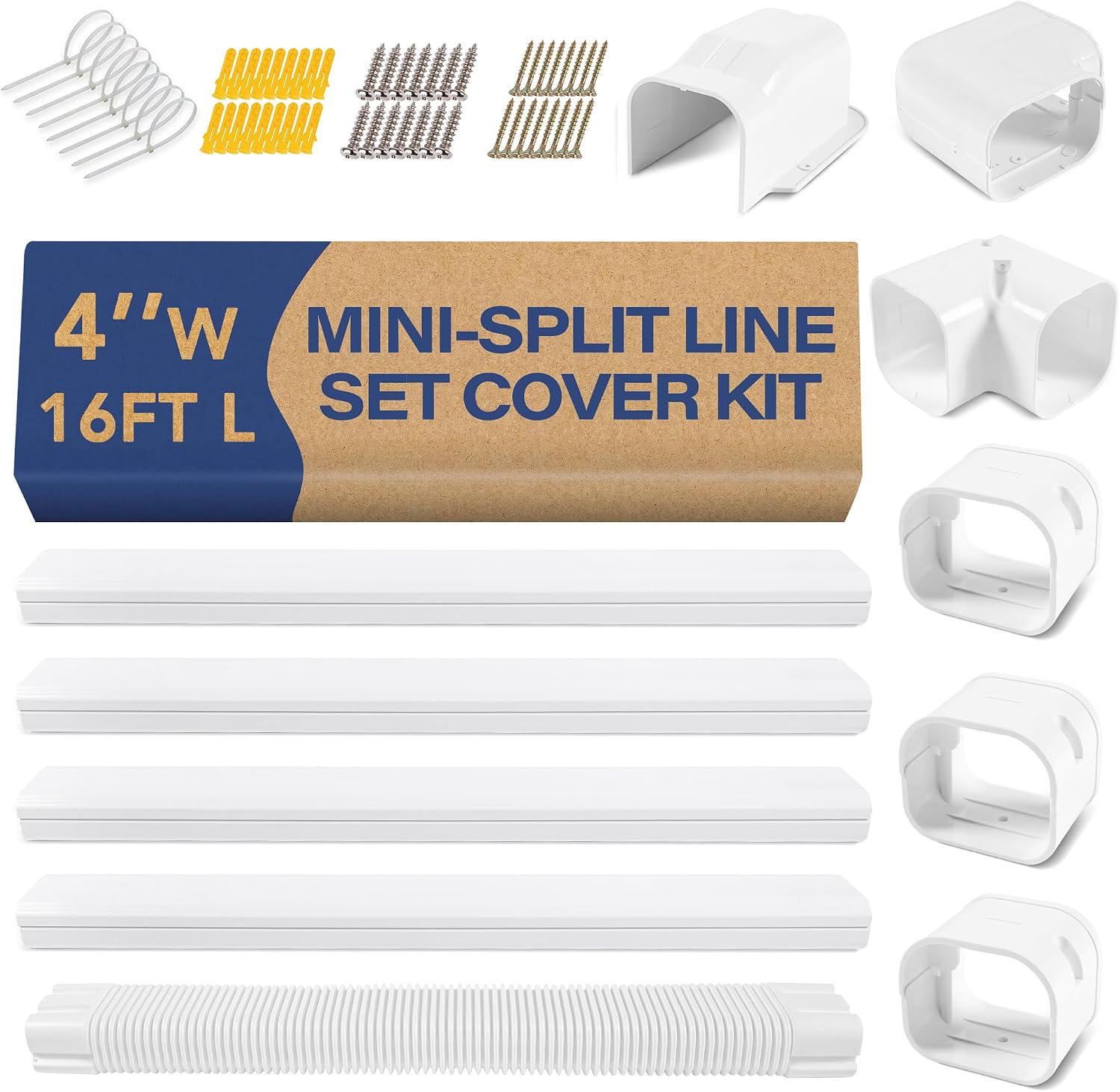 16.5ft Mini Split Line Set Cover 4" PVC for AC & Heat Pump White | Premium PVC & ABS; UV-resistant; snap-on for quick