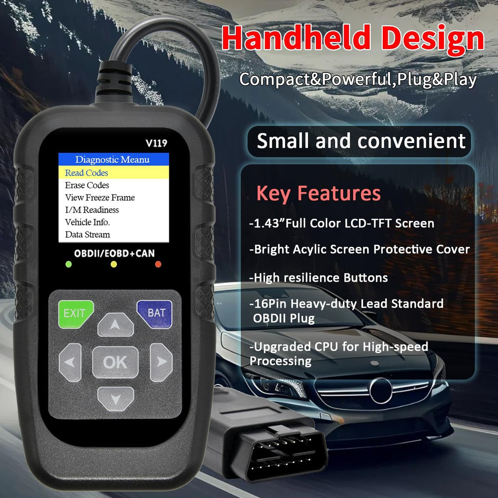 Car OBD2 Scanner Diagnostic Tool, Code Reader, Voltage Tester, Check Engine Light Fault Code, OBD2/EOBD for OBDII