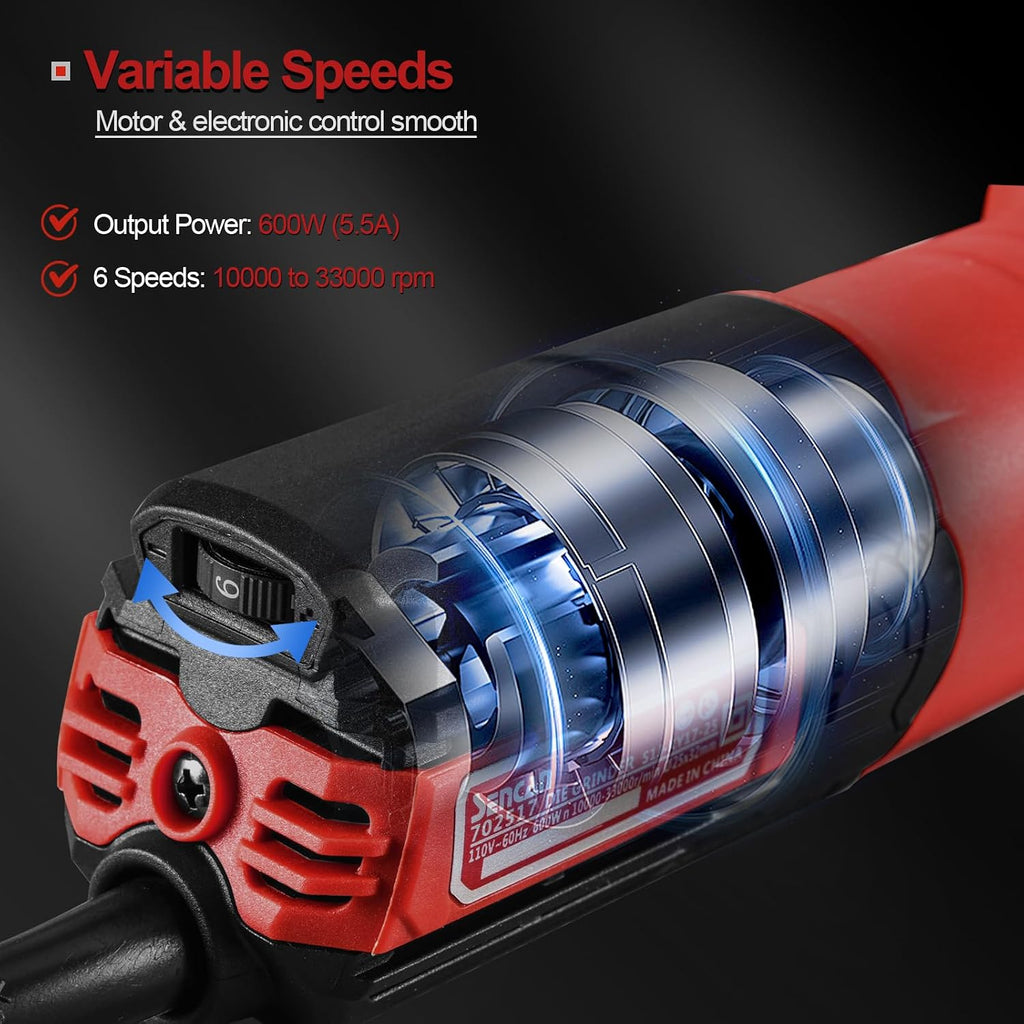 Electric Die Grinder, 1/4" Variable Speed Corded Power Die Grinder, Heavy Duty End Grinder Tool for Metal Grinding