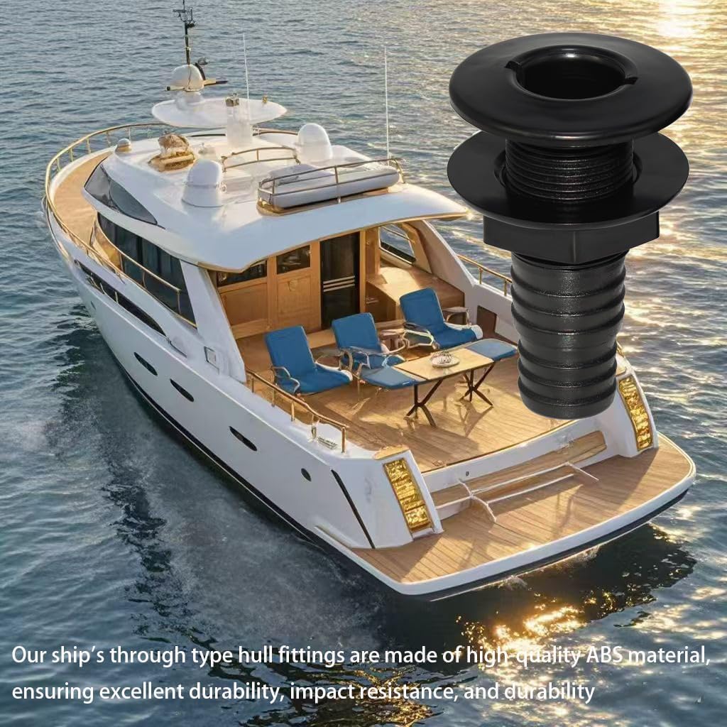 2Pcs Thru Hull Fitting(1"), Marine Through Hull Connector Fitting for Boats, Black