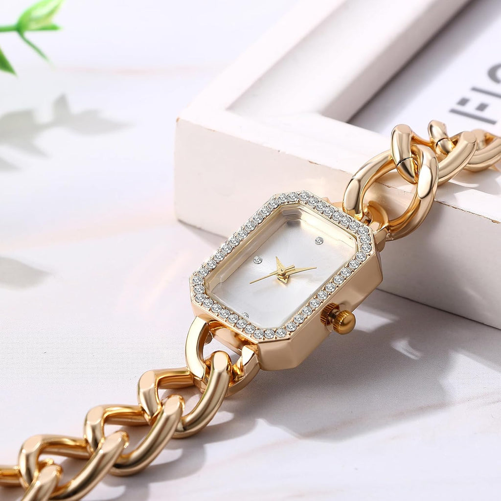 Women s Square Bracelet Watch: Quartz Analog Rhinestone-Encrusted Stainless Steel Detachable Strap Casual Business