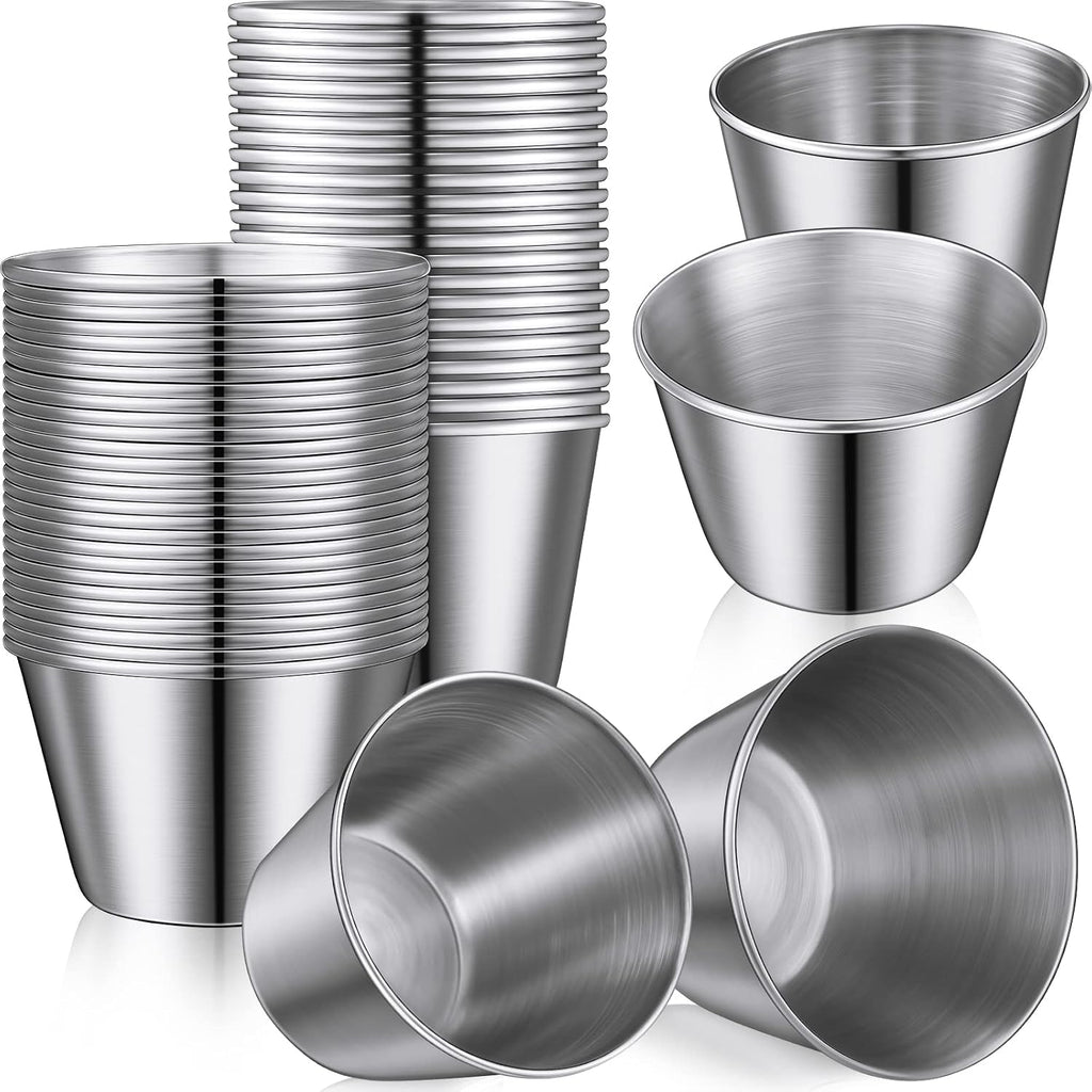 50 Pack Metal Ramekin Small Stainless Steel Sauce Cup, 1.5 Oz, 2 Oz