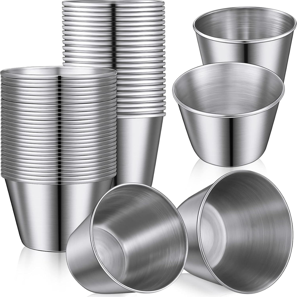 50 Pack Metal Ramekin Small Stainless Steel Sauce Cup, 1.5 Oz, 2 Oz