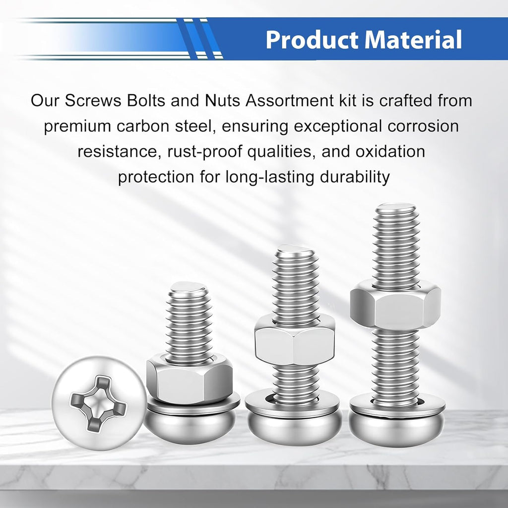 516Pcs Nuts and Bolts Assortment Kit 21-Sizes M3/M4/M5/M6 Nut Bolt Washer Assortment Kit for Machinery, Furniture